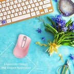 memzuoix 2.4G Wireless Mouse, 1400 DPI Mobile Optical Cordless Mouse with USB Receiver, Portable Computer Mice for Laptop, PC, Desktop, MacBook, 5 Buttons (Pink)
