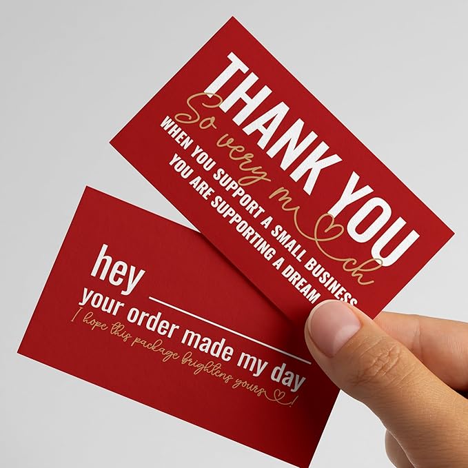 ITZAMNA Thank you for supporting small business cards Customer appreciation note cards Pink Script with Heart Pack of 100 Red