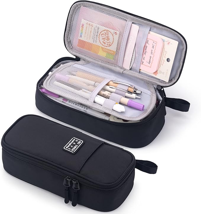 CICIMELON Durable Pen Pencil Case for School Supplies, High Capacity Pencil Bag Pouch Organizer for Teen Girls Boys Adults, Black