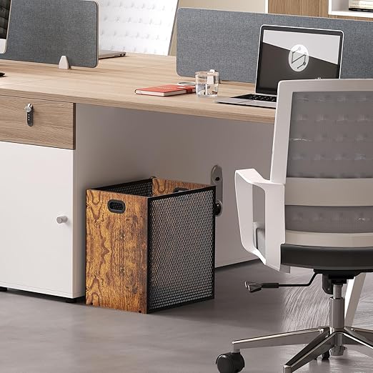 Retro Office Trash Can, Iron and Wood Combination Bedroom Garbage Can, Rectangular Design Wastebasket with Handle, Industrial Style Trash Can for Home Office, 11.02" X 7.87" X 11.81" 4.5 Gallon (2)