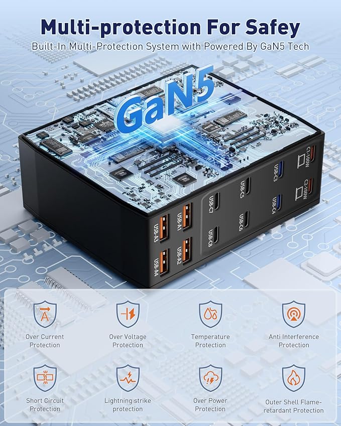 Charging Station (600W),12-Port USB C Charger Block with Dual 100W PD USB-C Fast Charging Station Hub for MacBook Pro/Air/All iPad iPhone 17/16 15/14/13/Pro Max/Samsung Galaxy Note (Black)