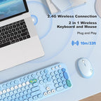 MOFII Wireless Keyboard and Mouse Combo, Cute Full Size Retro Typewriter Keyboard and Wireless Mouse, 2.4GHz Set for PC/Desktop/Laptop/Windows (Blue Colorful)