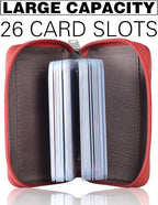 Easyoulife Genuine Leather Credit Card Holder Zipper Wallet With 26 Card Slots