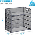 Marbrasse Paper Organizer Letter Tray, 5 Tier Mesh File Organizer with Handle, Paper Sorter Desk Organizer for Home Office Supplies - Grey