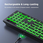 Backlit Wireless Keyboard, 2.4G Silent Wireless Light Up Keyboard, Full Size Computer Keyboards with 7 Colored Backlits, Rechargeable Keyboards for Windows, PC, Laptop (Black, Normative)