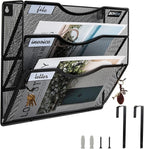 Wall File Organizer, 3 Tire Hanging File Folder Mail Organizer, Vertical Mesh Metal Door/Wall Mount Hanging File Holder, Paper Document Magazine Rack with Hooks for Home Office Black
