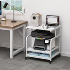 Printer Stand, 25.6" x 23.6" x 30.9" Extra Large Printer Table with Adjustable Storage Shelf, 3 Tier Rolling Printer Cart with Industrial Wheels for Home Office, White