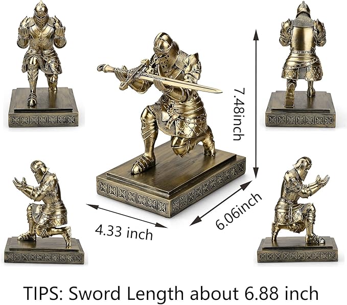 King's Guard Knight Pen Holder Pen Stand Desk Organizers and Accessories Resin Pencil Holder as Gift for Office and Home (Bronze)