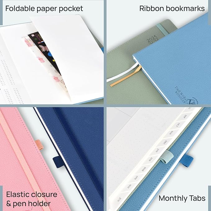 POPRUN Planner 2025-2026 (Large 8.5''x 10.5''), Horizontal Weekly Notebook Jul.2025 - Jun.2026, Academic Appointment Book with Monthly Tabs, Leather Hardcover, Inner Pocket, 100 GSM - Black