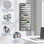 EasyPAG 14 Tier Wall File Holder with Flat Tray, Black | Easy Assemble Mesh Desk File Organizer | 13-Folder Paper Storage | Replaceable Classify Labels | Space Saving Mail Organizer for Office Home