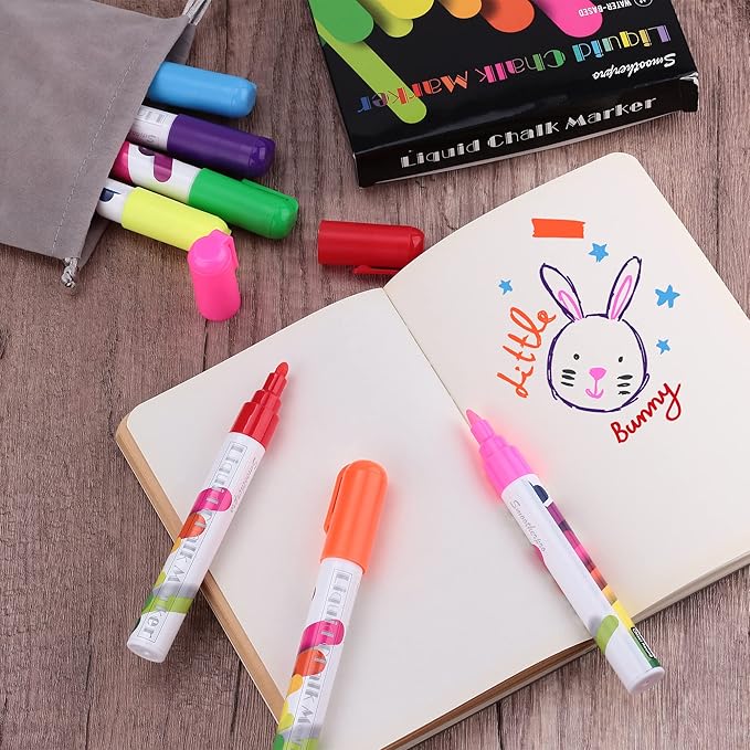 SMOOTHERPRO Liquid Chalk Marker Set 8 Colors 6mm Hightlight Blackboard Colorful Markers for Store Promotion, Menu Board, Art Decoration, Advertisement, Chalkboard (Multicolor)