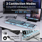 EWEADN TK950 Typewriter Keyboard Wireless Mechanical Keyboard, 104 Keys Aesthetic Typewriter Keyboards with Blue Backlit, Anti-Ghosting, Blue Switch Bluetooth/2.4GHz/Wired Cute keyboards-Black