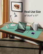 YSAGi Leather Desk Protector, Office Mat, Large Mouse Mat, Non-Slip PU Leather Blotter, Laptop Desk, Waterproof Writing Pad for Office and Home (Green-Blue, 35.4" x 17")