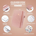 Clever Fox Planner 2nd Edition – Colorful Weekly & Monthly Goal Planner, Time Management & Productivity Organizer, Undated, A5 (Rose Gold)