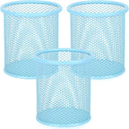 Segarty Pencil Holder, 3 Pack Light Blue Pen Holder, Pencils Cups for Desk, Round Mesh Pens Container Organizer for Office Supplies, School Classroom, Makeup Brush, Home Storage