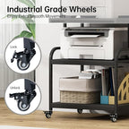 Printer Stand, 23.6 x18.9 x 30 Inches Large Printer Table with Adjustable Storage Shelf, 3 Tier Rolling Printer Cart with Wheels for Home Office, Stand for Heat Press Mini Fridge, Black