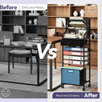 SWTYMIKI 10-Tier Rolling File Cart - Mesh Paper Organizer with Drawer and Hanging File Folders on Lockable Wheels, Wood Teacher Cart for Office Organization, Storage in Home, Studio, School (Black)