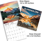2026 Wall Calendar, Alpenglow Monthly Wall Calendar, 12" x 24" Open,Family Planner Calendar Organizer with Mountain of Sunrise Images
