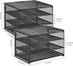 Samstar 2 Pack Paper Letter Tray, 3-Tier Desk File Organizer Paper Sorter Letter Shelf Rack, Mesh Made,Black