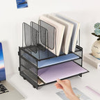 Desk Organizers and Accessories, 3-Tier Paper Organizer with 5 Vertical File Holders, File Folder Organizer (Black, 3T)