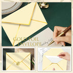 60 Pack Gold Envelopes 5x7 Bulk, 250G Pearled Cardstock A7 Envelopes for Invitations Business Mailing Envelope with Gold Foil Border, A6 4x6 Envelopes for Wedding Baby Shower Cards (Gold)