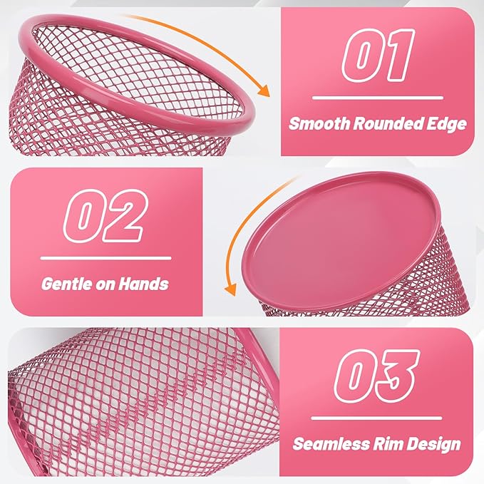Segarty Pen Cup, 6 Pack Cute Dark Pink Pen Holder, Round Mesh Pencil Holder for Desk, Desktop Accessories Organizer for Office Supply, School, Home Storage, Makeup Brush Organization