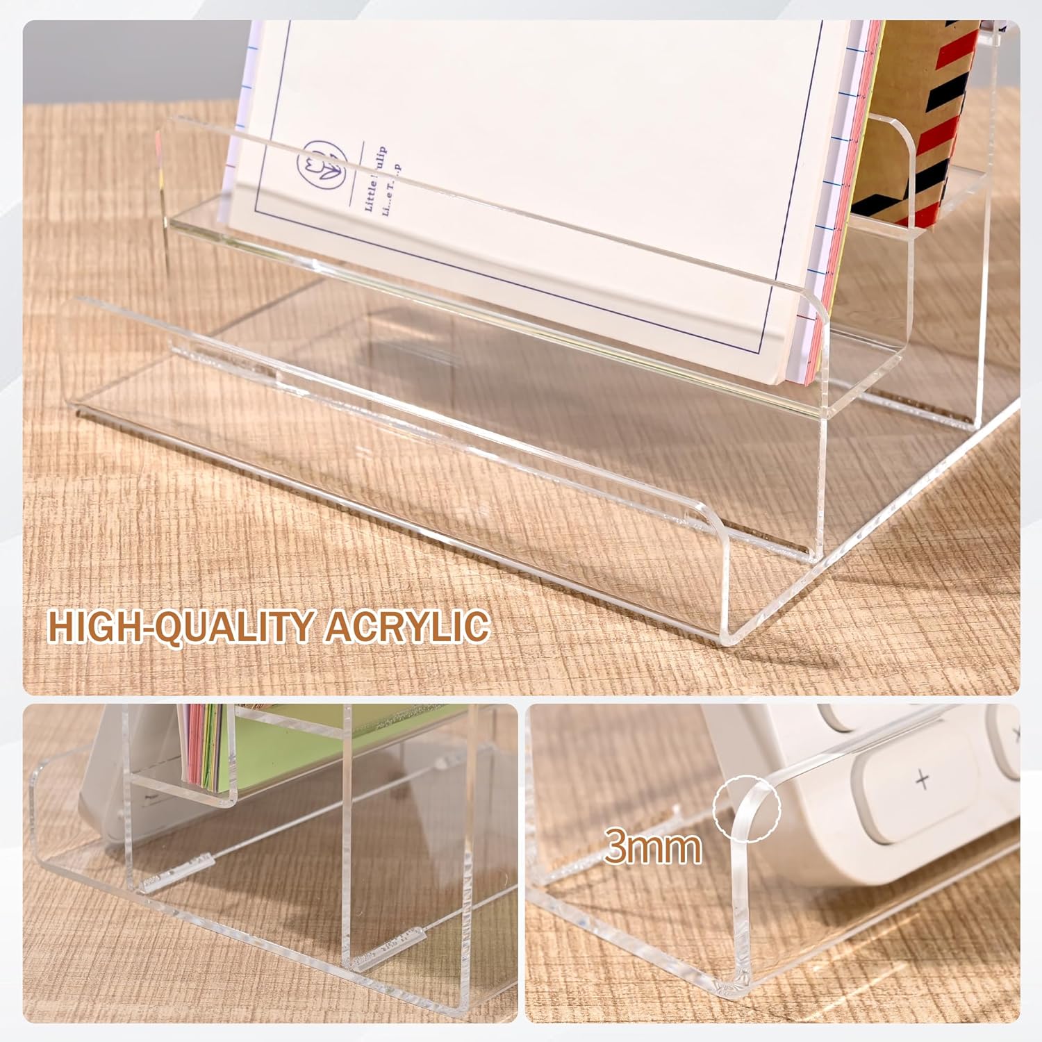Mail Organizer Countertop, 4 Tier Clear Acrylic Mail Holder, Small Desk File Storage Holders for Bill, Envelope, Letter Sorter