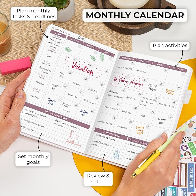 Clever Fox Planner 2nd Edition – Colorful Weekly & Monthly Goal Planner, Time Management & Productivity Organizer, Undated, A5 (White)