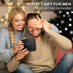 typecase Mens Wallet Card Holder: Pop Up Aluminum Case, Genuine Leather, Smart, RFID Blocking, Slim, Minimalist, Front Pocket - 9-14 Card Capacity | ID Window | Cash Slot (Carbon Fiber)