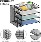 Marbrasse Desk Organizer and Accessories，4-Tier Paper Letter Tray Organizer with File Holder，Desk Accessories & Workspace Desktop Organizers for School Home Office Supplies (Black)