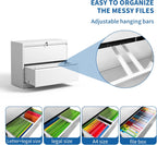 Lateral File Cabinet with Lock, Metal File Cabinets for Home Office Legal/Letter A4 Size, File Cabinet with 2 Drawer Storage Cabinet, Require Assembly, White