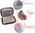 Easyoulife Genuine Leather Credit Card Holder Zipper Wallet With 26 Card Slots
