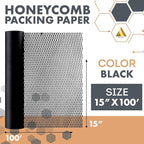 Black Honeycomb Packing Paper for Moving Breakables, 15 Inch x 100 Feet. Fragile Shipping Supplies. Perforated Packing Materials for Fragile Items. Moving Paper Wrap. Eco Friendly Packaging