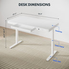 Standing Desk with Drawer, Electric Height Adjustable Home Office Desk with Storage & USB Ports, 55 inch White Wood Tabletop/White Frame