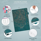Legend Planner PRO – Deluxe Weekly & Monthly Life Planner to Increase Productivity and Hit Your Goals. Time Management Organizer Notebook – Undated – 7 x 10" Hardcover + Stickers – Dark Teal