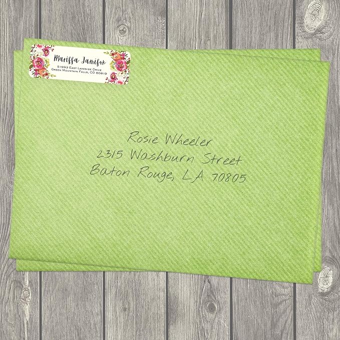 Vibrant Floral and Ivory Rolled Address Labels/Roll of 250 Personalized Address Labels/Designer Return Address Stickers in Elegant Plastic Dispenser