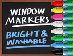 Car Window Markers for Glass Washable, 8 Jumbo Liquid Chalk Pens with 10mm Wide Tips & 3 in 1 Nib, Window Paint for Glass, Chalkboard, Menu Board, Restaurant, Bistro, Grocery Store