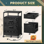 DEVAISE 2 Drawer File Cabinet with Lock and Charging Station, Wood Filing Cabinet fits A4 or Letter Size, Mobile Printer Stand with Open Storage Shelf for Home Office, Black