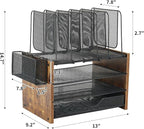 Wood Desk Organizers and Accessories, 4-Tier Workspace Desktop Paper Organizer with Drawer, 5 Vertical File Holders and Pen Holder for Office Supplies