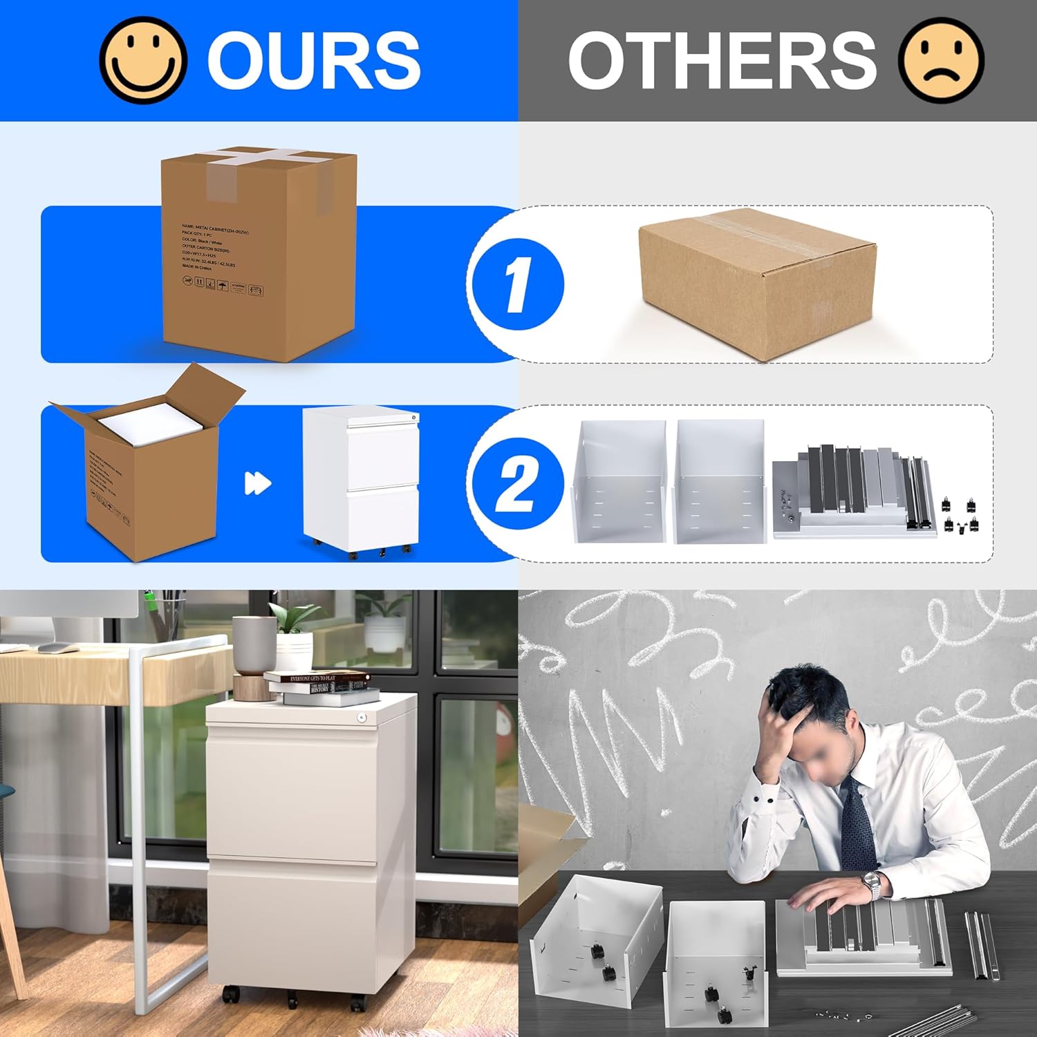 METAN Mobile Metal 2 Drawer File Cabinet with Lock, Rolling Cabinet for Both Legal and Letter Size Hanging Folders, Perfect File Storage for Home Office, Pre-Assembled Except 5 Casters,White