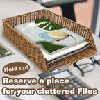 myHomeBody Wicker Paper Organizer, Letter Tray, Paper Organizer for Desk, Resin Wicker 1 pc, Tan
