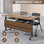 Folding Conference Room Table, Modern Conference Tables with Wheels, Large Rectangular Mobile Training Tables for Office Classroom, Foldable Modular Boardroom Seminar Table Walnut (2pack L47.2in)