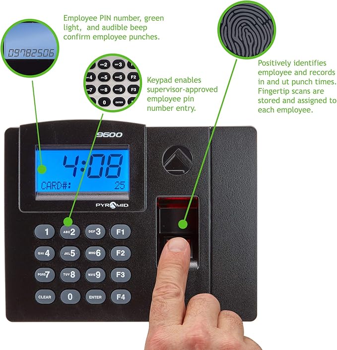 Pyramid Time Systems - Pyramid TimeTrax Elite [TTELITEEK] Automated Biometric Fingerprint Time Clock for small Business, Employee In/Out Time Tracker with Software Download, Windows Compatible - Black