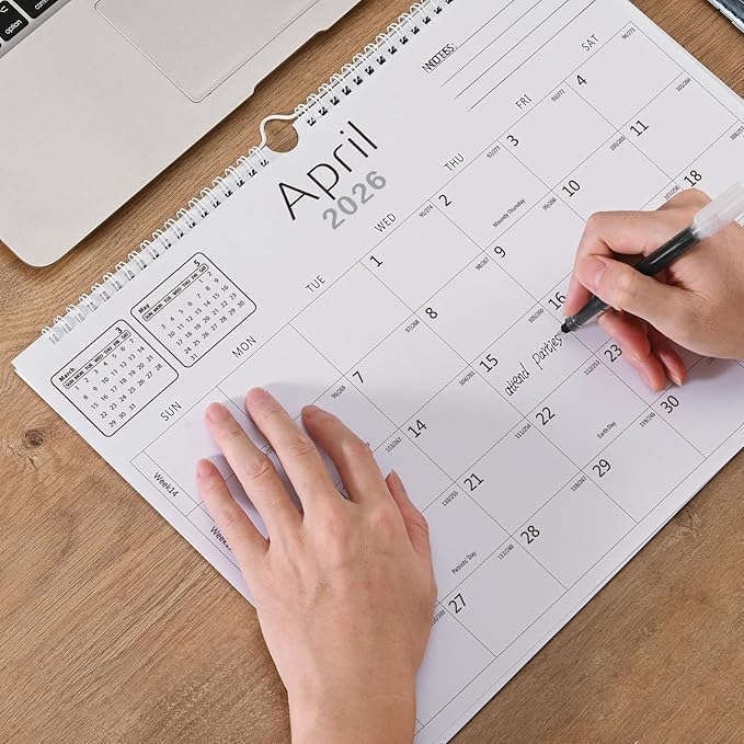 Wall Calendar -Calendar 2026-2027 from Jan. 2026 to Jun. 2027,18 Months Calendar,12"×17"Thick Paper with festival Dates and Ruled Blocks for Home or Office New Year and Christmas Gifts