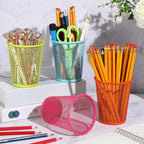 Colarr 24 Pcs Mesh Pencil Holder, Colored Metal Pen Holder Metal Pen Cup Desk Organizer Cups Makeup Brush Holders for Desk Home School Office, 4 Colors