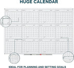 J&J worldwide Glass Whiteboard Yearly Calendar - 35" X 47" Large Wall Whitrboard - White Board Dry Erase Planner for Wall Home, School, Office
