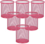 Segarty Pen Cup, 6 Pack Cute Dark Pink Pen Holder, Round Mesh Pencil Holder for Desk, Desktop Accessories Organizer for Office Supply, School, Home Storage, Makeup Brush Organization
