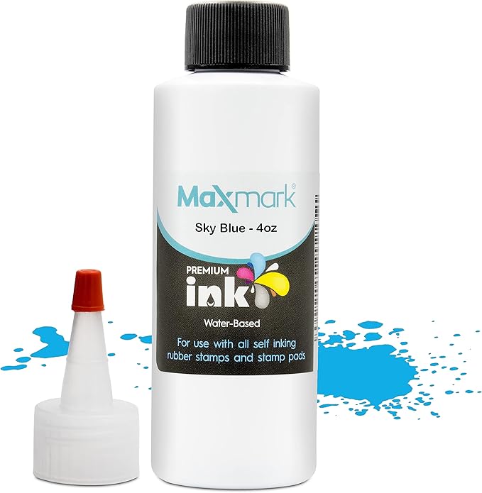 MaxMark Premium Refill Ink for self Inking Stamps and Stamp Pads, Sky Blue Color - 4 oz.