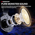 Monster Mission 300 Wireless Gaming Headset, 2.4GHz/Bluetooth Gaming Headphones, Low Latency, Stereo, Audio Location Recognition, 48H Battery Life, Suitable for PS5, PC, PS4 and Other Gaming Devices