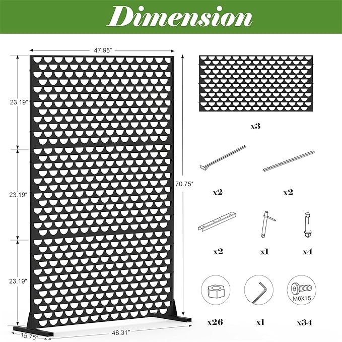 NicBex Room Divider 1 Panel Room Dividers with Semicircle Pattern Design Partition Room Dividers and Metal Privacy Screens Wall Divider for Outdoor, Room Separation,48.31"W x 15.75"D x 70.75"H, Black